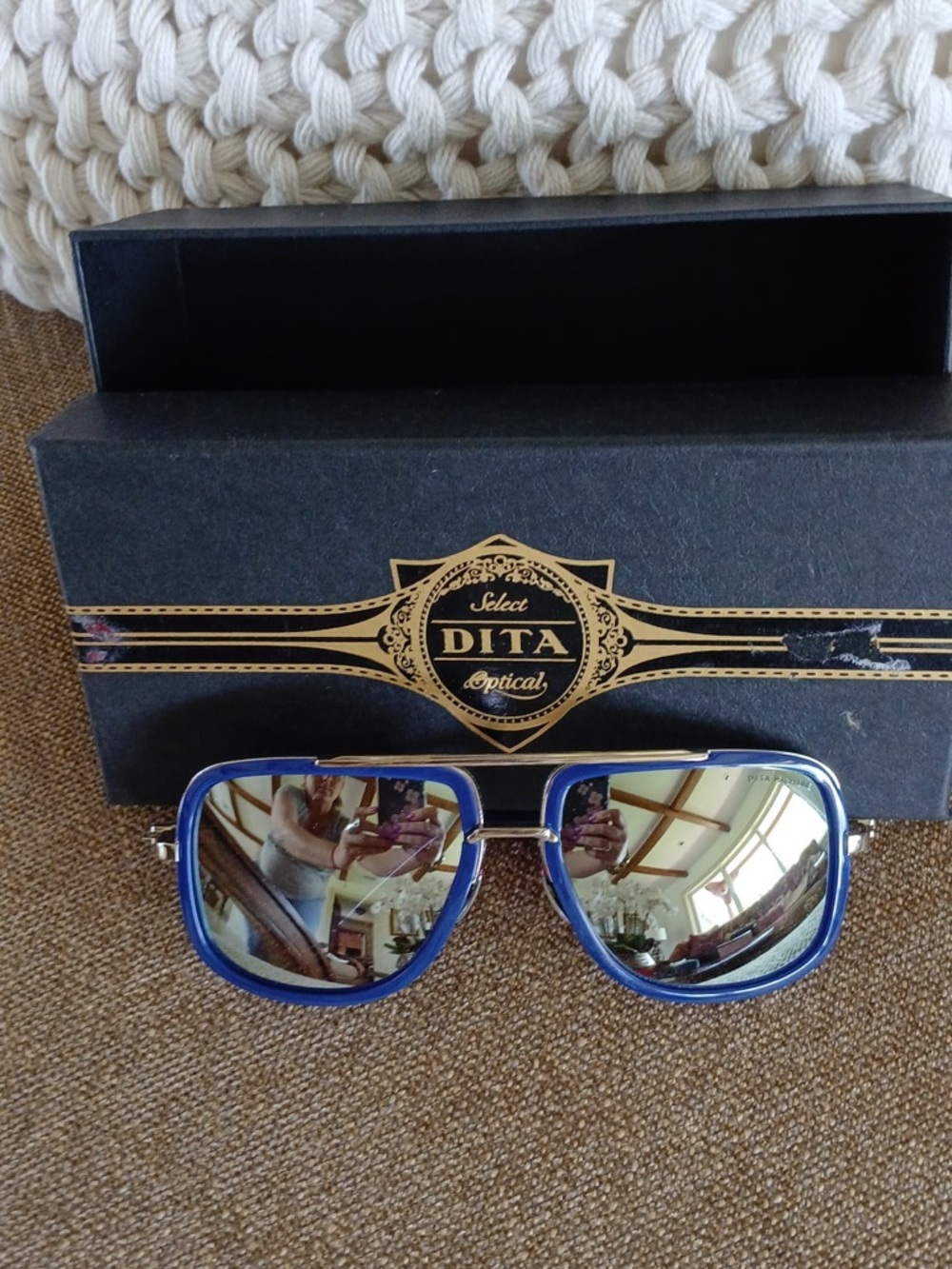 DITA Blue Sunglasses with Mirrored Gold Lenses